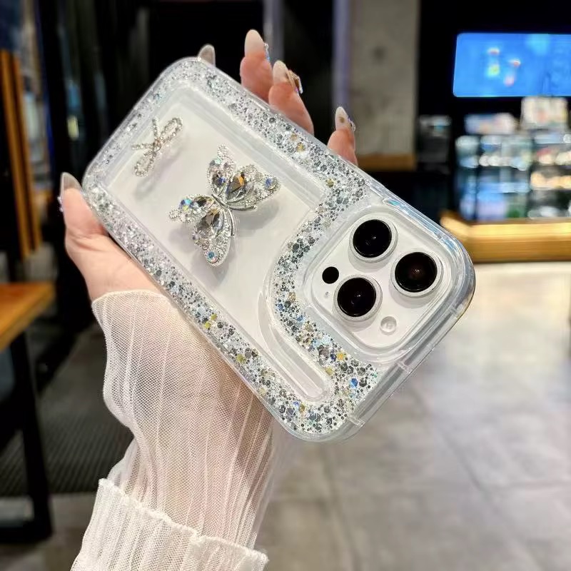Chunky Glitter Case with Crystal Butterfly