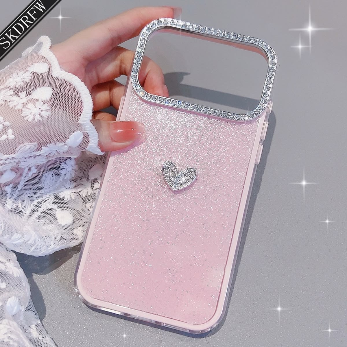 Glitter Case with Rhinestone Heart Accent
